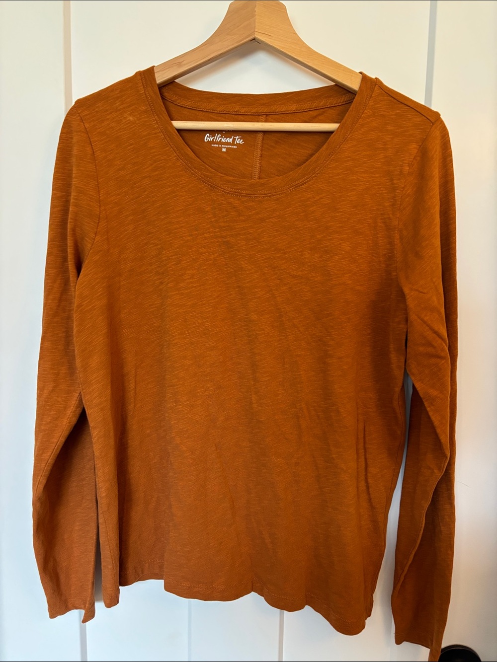 J. Crew Girlfriend Long Sleeve Tee in Burnt Orange/Toasted Terracotta